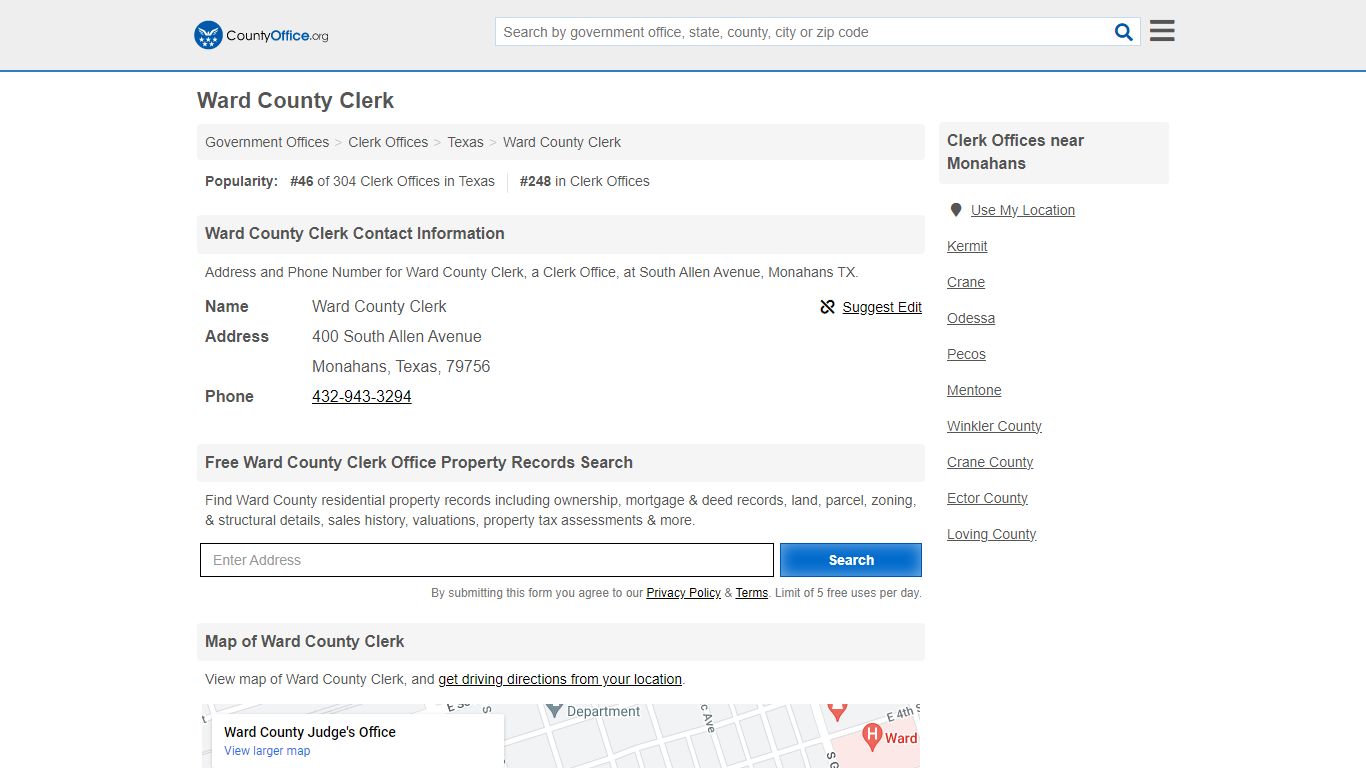 Ward County Clerk - Monahans, TX (Address and Phone)